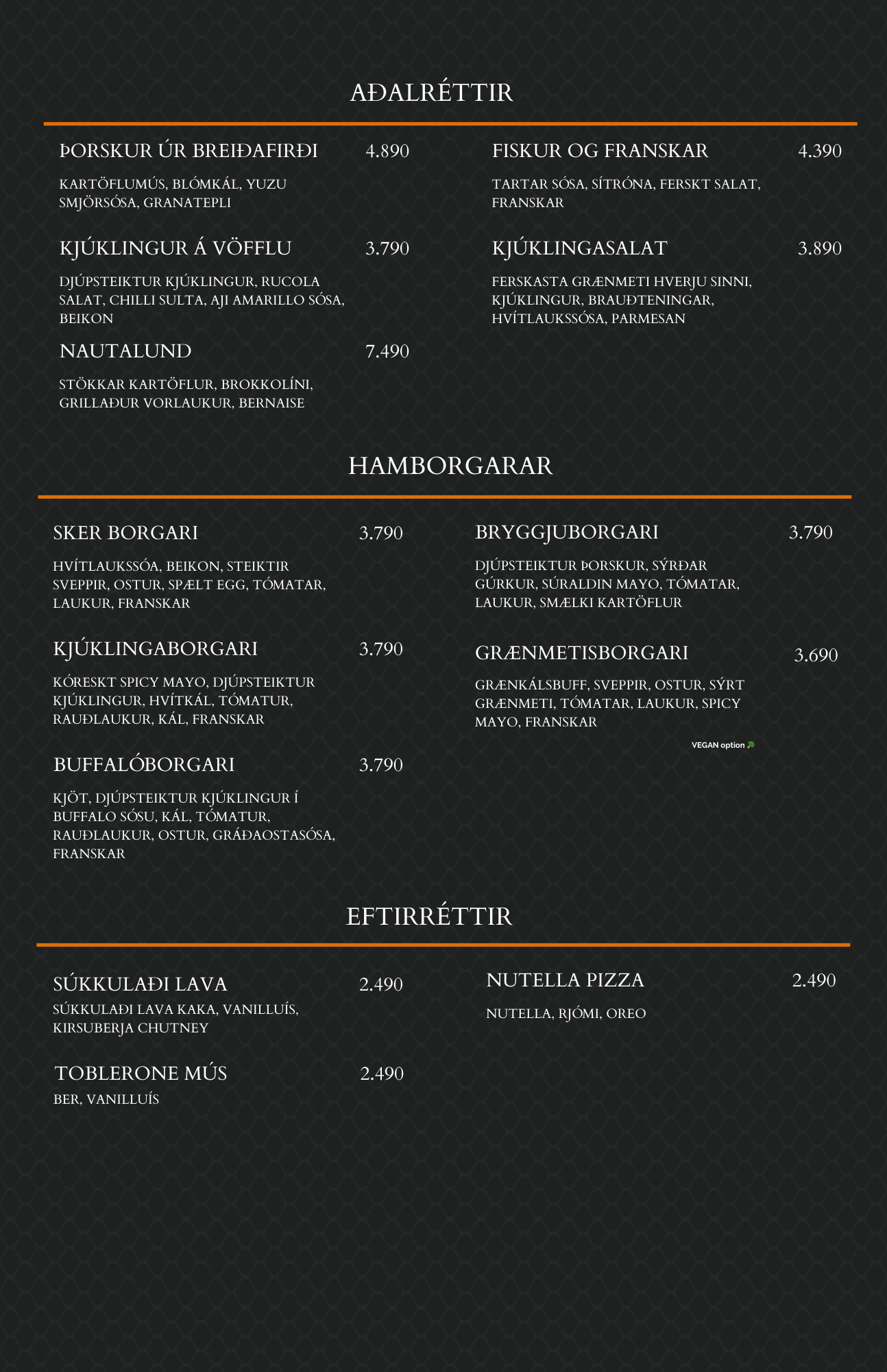 Matseðlar | Sker restaurant